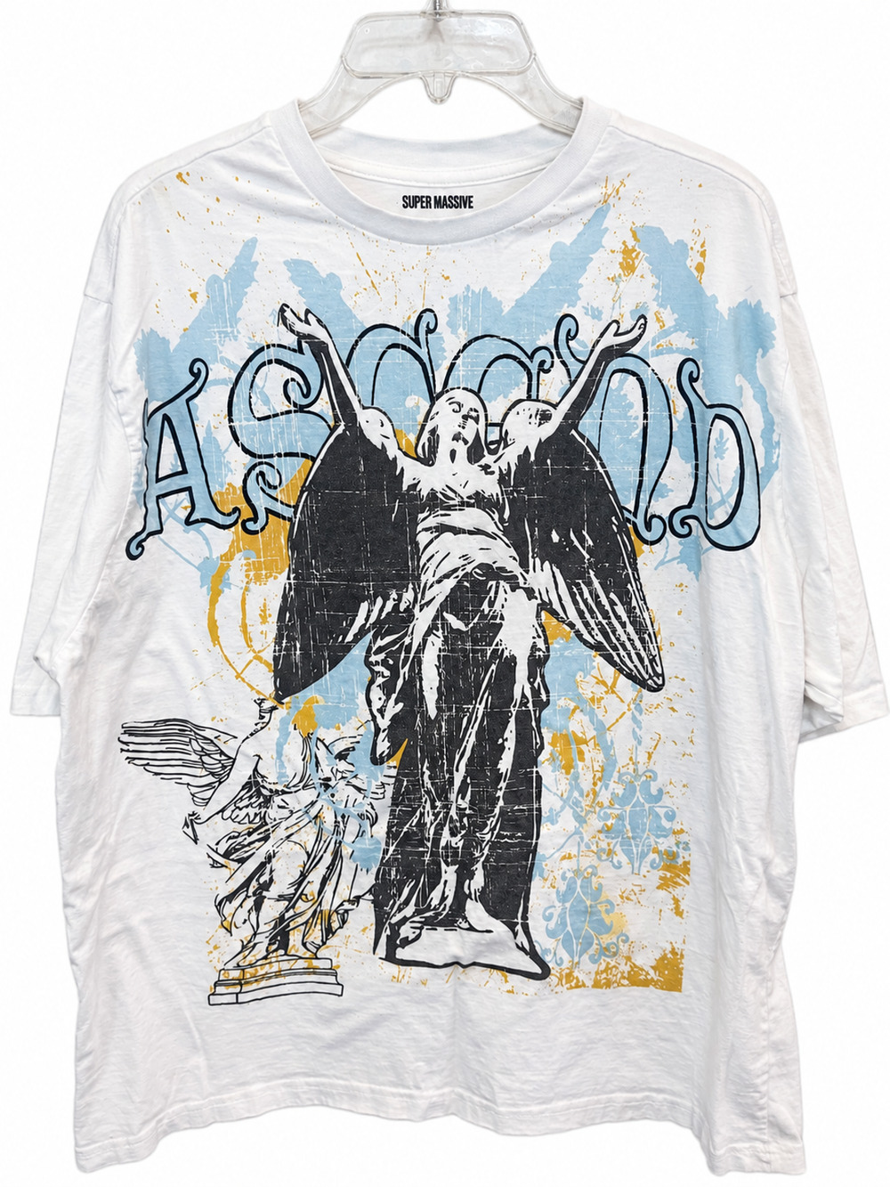 Y2K Style Super Massive Graphic T-Shirt Mens 2XL White Angel 100% Cotton Gothic